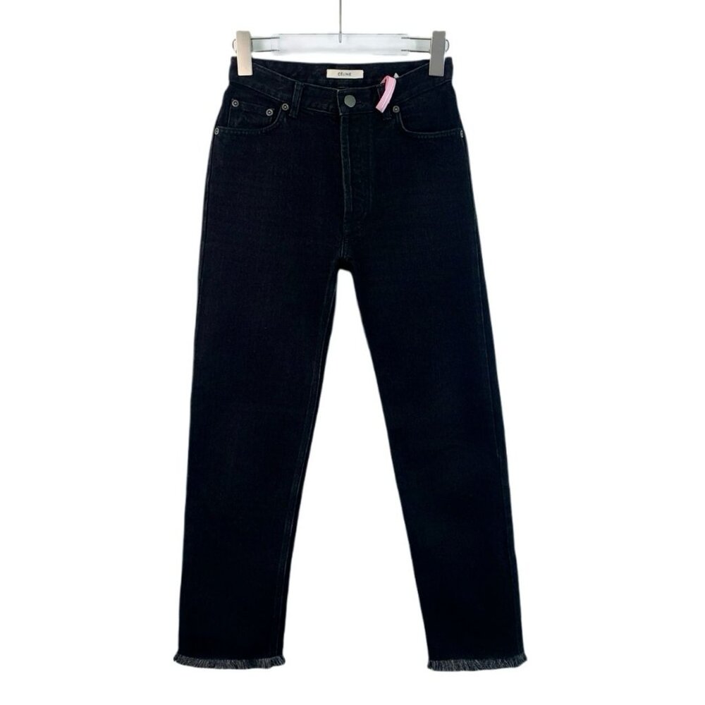 CW0369 Céline Black High-Rise Straight-Leg Jeans With Frayed Hem